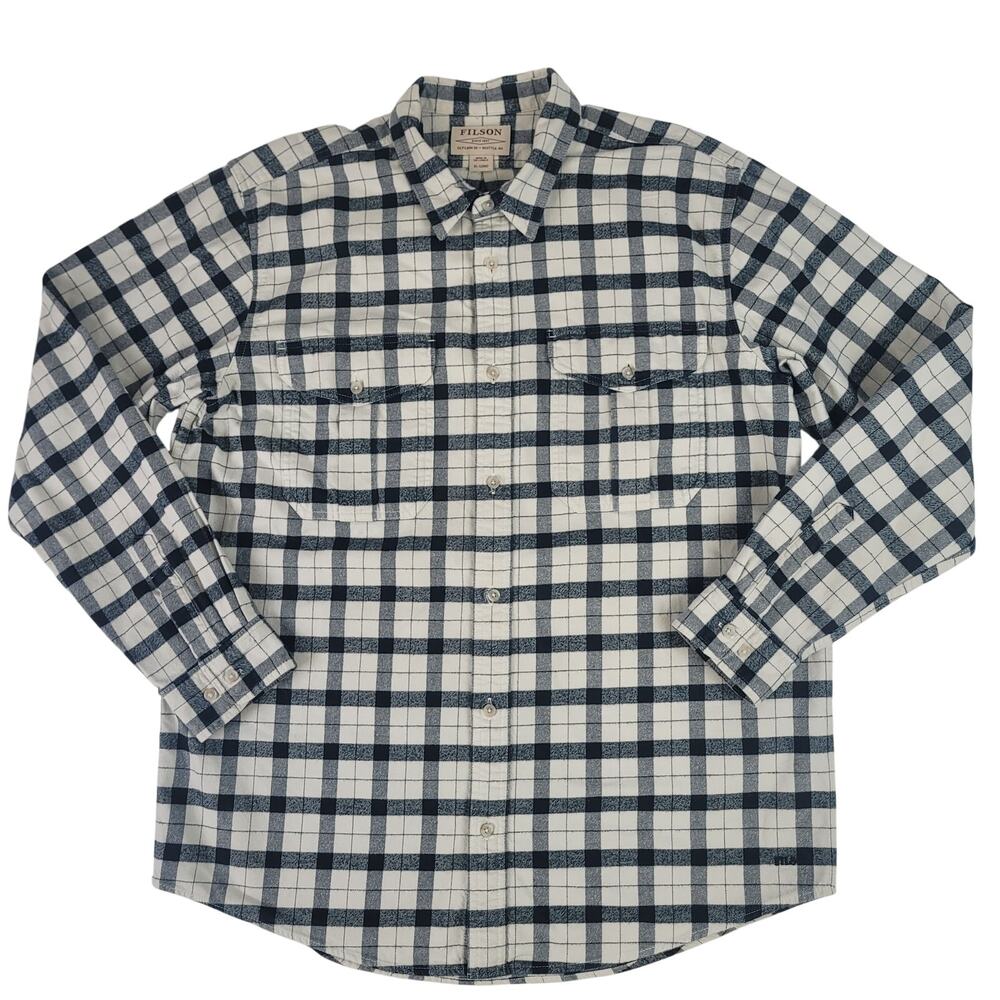 Filson Alaskan Guide Shirt White & Black Plaid Flannel Men's Sz XL Tall